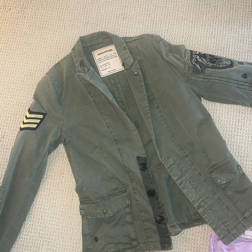 Zara Olive Jacket with Skull Patch